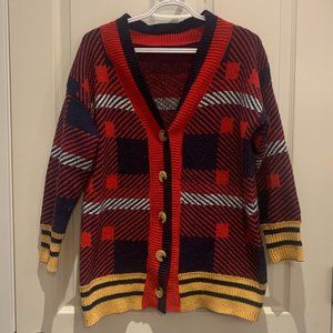 Colorblock Knit Button Sweater | Navy, Red, Yellow